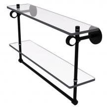 Allied Brass CV-2TBG-22-BKM - Clearview Collection 22 Inch Double Glass Shelf with Towel Bar and Grooved Accents - Matte Black