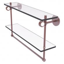 Allied Brass CV-2TBG-22-CA - Clearview Collection 22 Inch Double Glass Shelf with Towel Bar and Grooved Accents - Antique Coppe