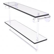 Allied Brass CV-2TBG-22-PC - Clearview Collection 22 Inch Double Glass Shelf with Towel Bar and Grooved Accents - Polished Chro