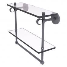 Allied Brass CV-2TBT-16-GYM - Clearview Collection 16 Inch Double Glass Shelf with Towel Bar and Twisted Accents - Matte Gray