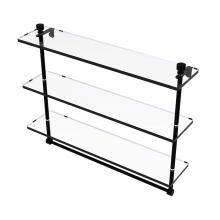 Allied Brass FT-5/22TB-BKM - Foxtrot Collection 22 Inch Triple Tiered Glass Shelf with Integrated Towel Bar