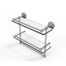 Allied Brass P1000-2TB/16-GAL-PNI - 16 Inch Gallery Double Glass Shelf with Towel Bar