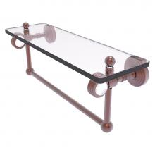 Allied Brass PG-1TBG-16-CA - Pacific Grove Collection 16 Inch Glass Shelf with Towel Bar and Grooved Accents - Antique Copper