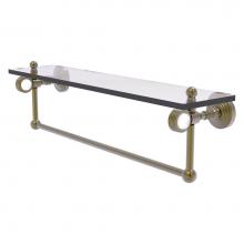 Allied Brass PG-1TBG-22-ABR - Pacific Grove Collection 22 Inch Glass Shelf with Towel Bar and Grooved Accents - Antique Brass