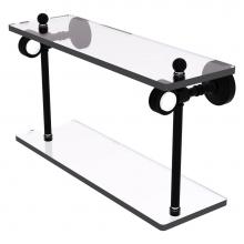 Allied Brass PG-2D-16-BKM - Pacific Grove Collection 16 Inch Two Tiered Glass Shelf with Dotted Accents - Matte Black