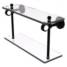 Allied Brass PG-2G-16-BKM - Pacific Grove Collection 16 Inch Two Tiered Glass Shelf with Grooved Accents - Matte Black