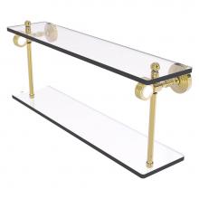 Allied Brass PG-2G-22-UNL - Pacific Grove Collection 22 Inch Two Tiered Glass Shelf with Grooved Accents - Unlacquered Brass