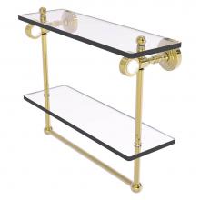 Allied Brass PG-2TBG-16-UNL - Pacific Grove Collection 16 Inch Double Glass Shelf with Towel Bar and Grooved Accents - Unlacquer
