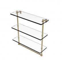 Allied Brass PR-5/16TB-SBR - 16 Inch Triple Tiered Glass Shelf with Integrated Towel Bar