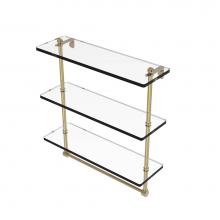 Allied Brass PR-5/16TB-UNL - 16 Inch Triple Tiered Glass Shelf with Integrated Towel Bar