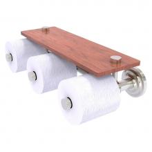 Allied Brass QN-35-3S-IRW-SN - Que New Collection Horizontal Reserve 3 Roll Toilet Paper Holder with Wood Shelf - Satin Nickel