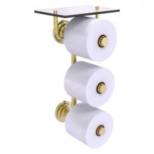 Allied Brass QN-35-3VS-UNL - Que New Collection 3 Roll Toilet Paper Holder with Glass Shelf - Unlacquered Brass