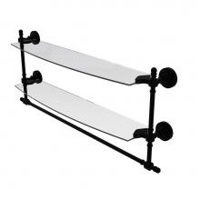 Allied Brass RD-34TB/24-BKM - Retro Dot Collection 24 Inch Two Tiered Glass Shelf with Integrated Towel Bar