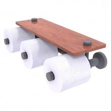 Allied Brass WP-35-3S-IRW-GYM - Waverly Place Collection Horizontal Reserve 3 Roll Toilet Paper Holder with Wood Shelf - Matte Gra