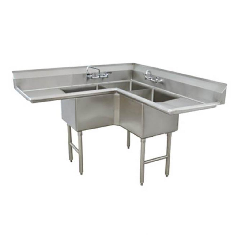 Fabricated NSF Corner Sink, 3-compartment L shaped