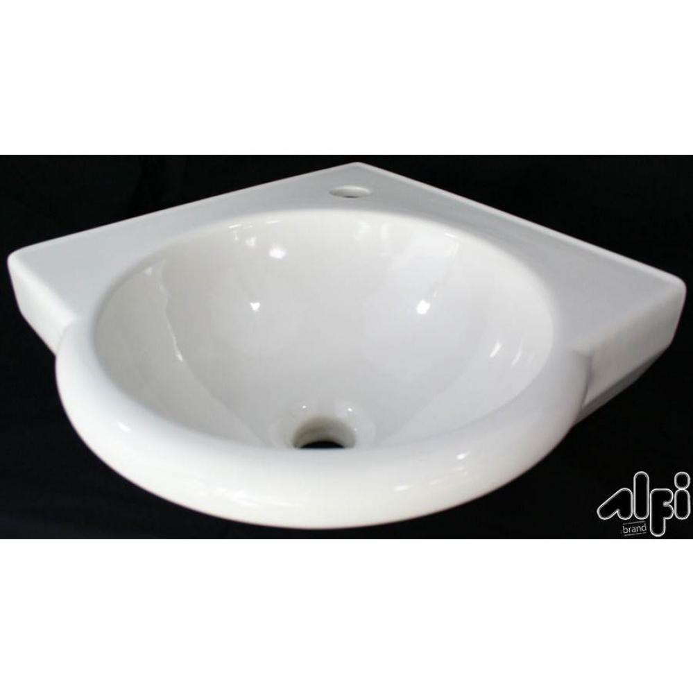 White 15'' Round Corner Wall Mounted Porcelain Bathroom Sink