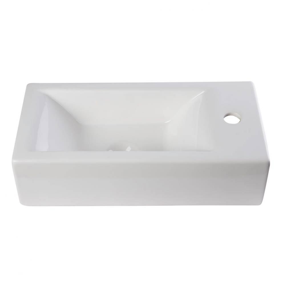 Small White Modern Rectangular Wall Mounted Ceramic Bathroom Sink Basin