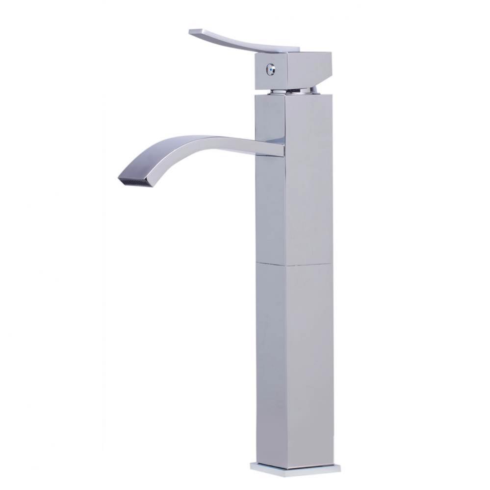 Tall Polished Chrome Tall Square Body Curved Spout Single Lever Bathroom Faucet