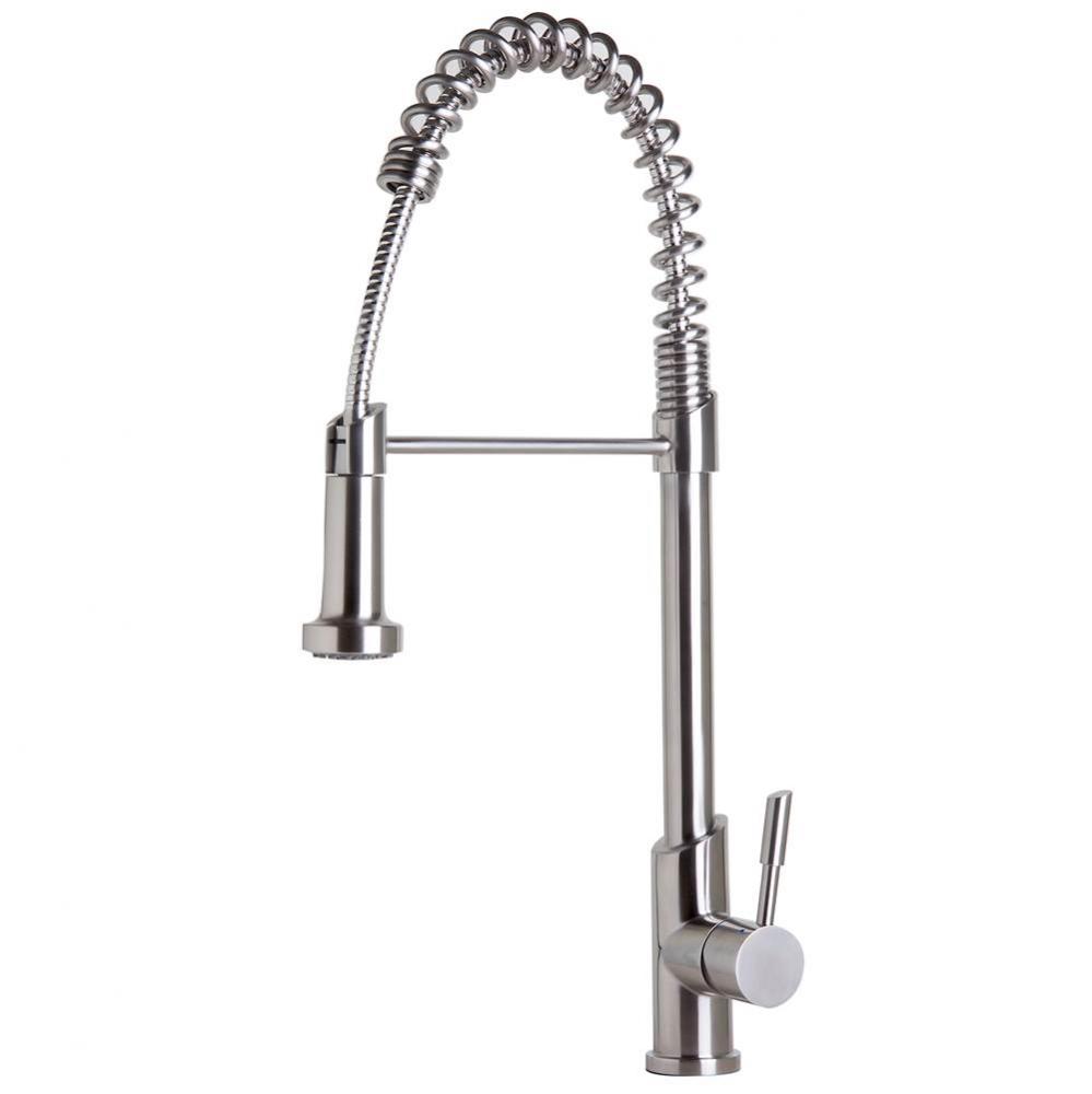 Solid Stainless Steel Commercial Spring Kitchen Faucet with Pull Down Shower Spray