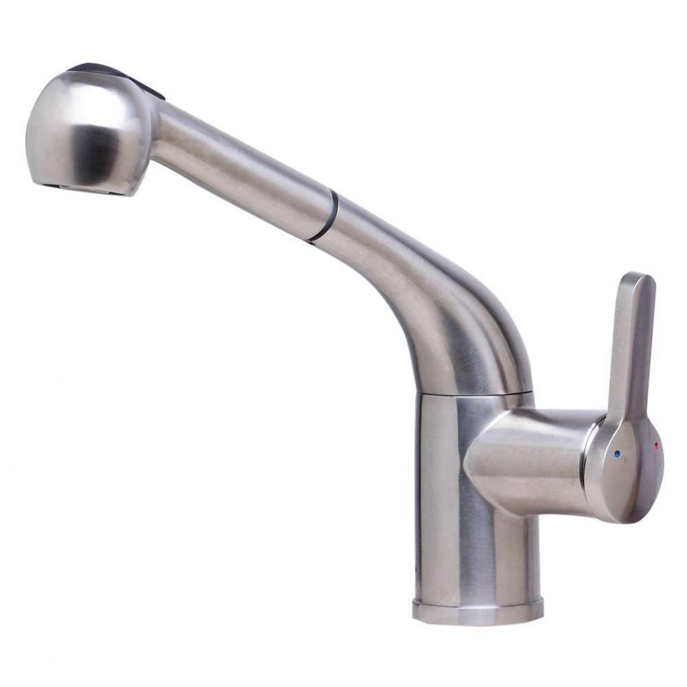 Solid Brushed Stainless Steel Pull Out Single Hole Kitchen Faucet