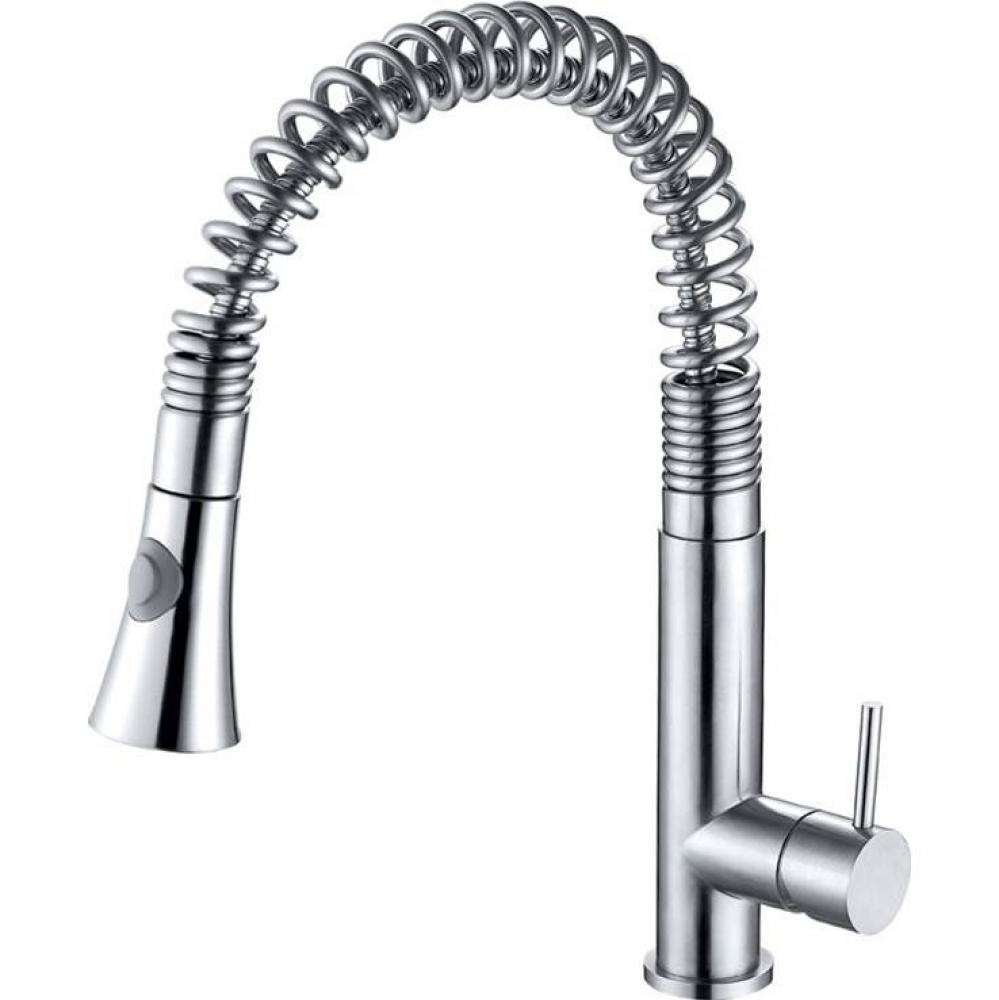 Solid Stainless Steel Commercial Spring Kitchen Faucet with Pull Down Shower Spray