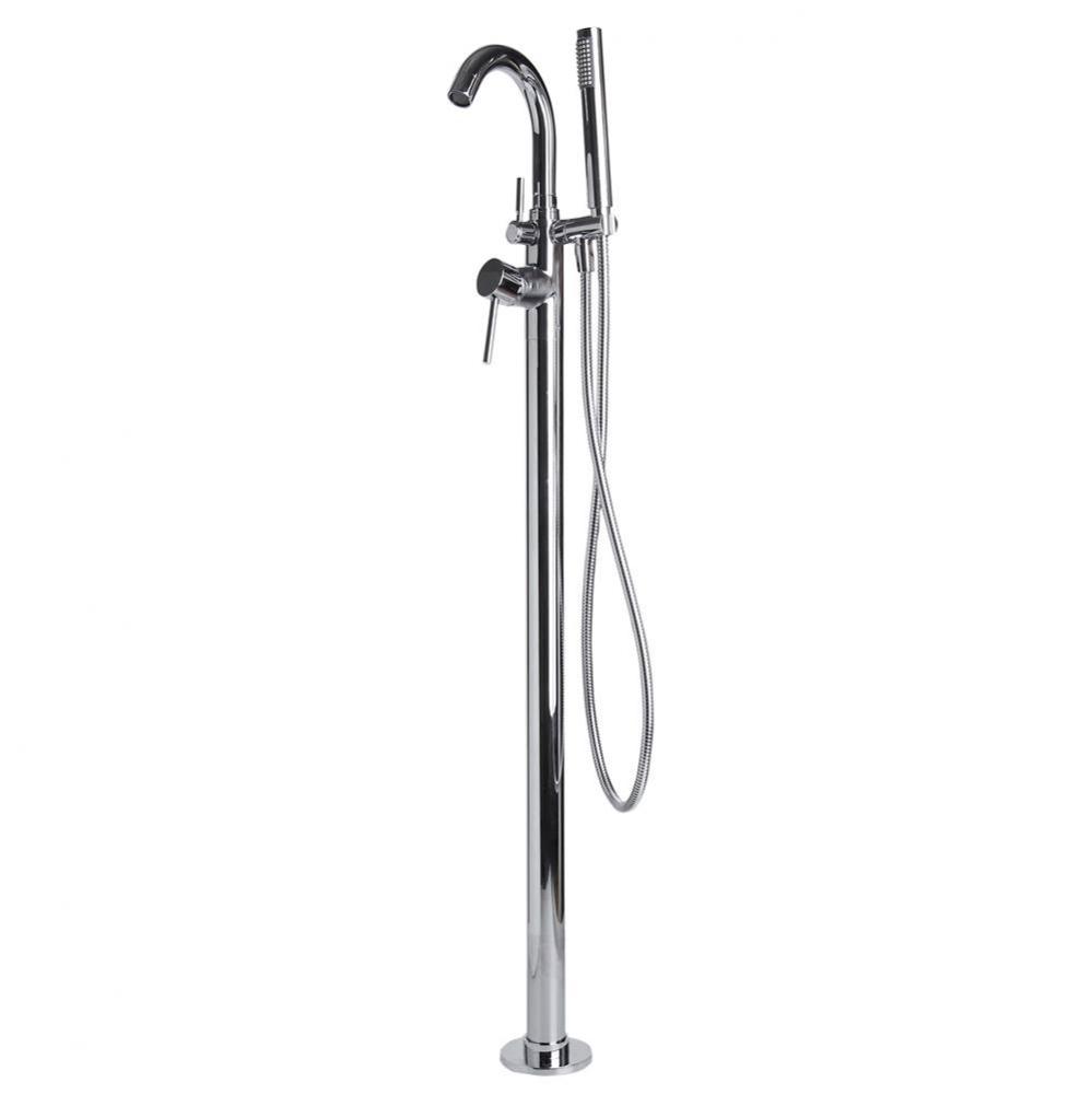 Polished Chrome Single Lever Floor Mounted Tub Filler Mixer w Hand Held Shower Head