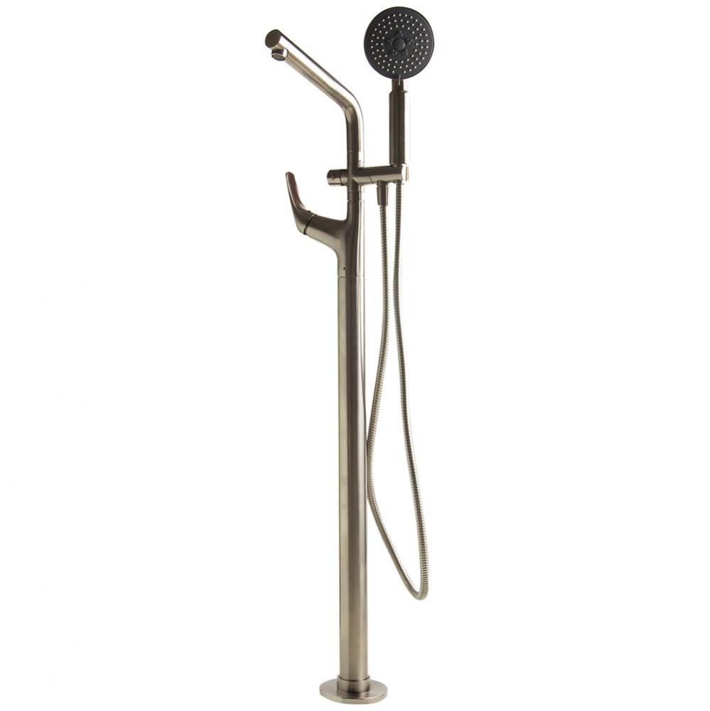 Brushed Nickel Floor Mounted Tub Filler + Mixer /w additional Hand Held Shower Head