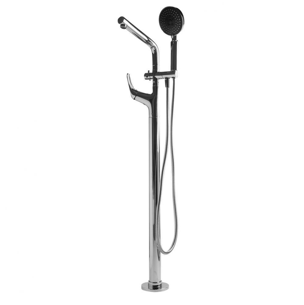 Polished Chrome Floor Mounted Tub Filler + Mixer /w additional Hand Held Shower Head