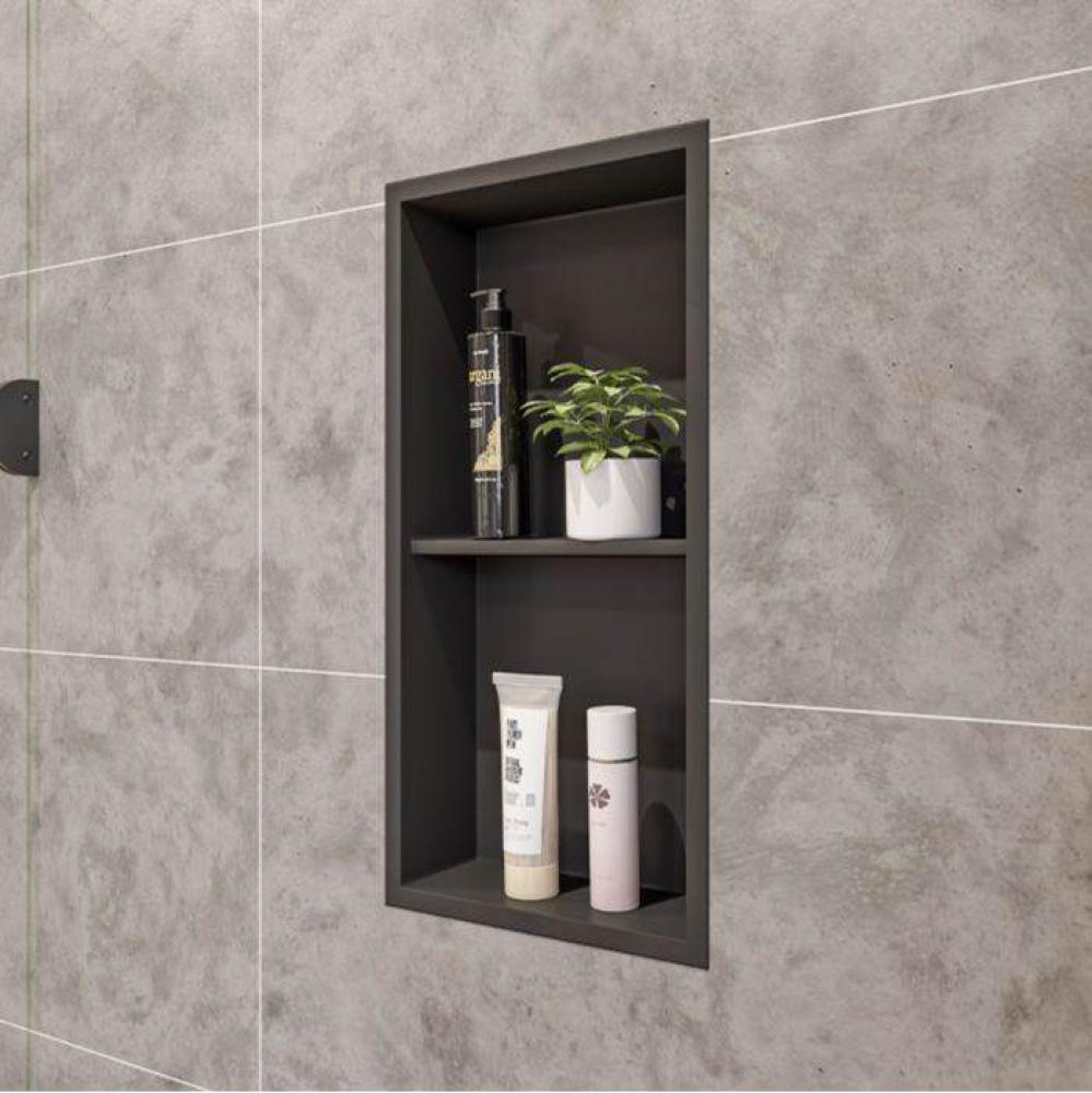 12 x 24 Black Matte Stainless Steel Vertical Double Shelf Bath Shower Niche