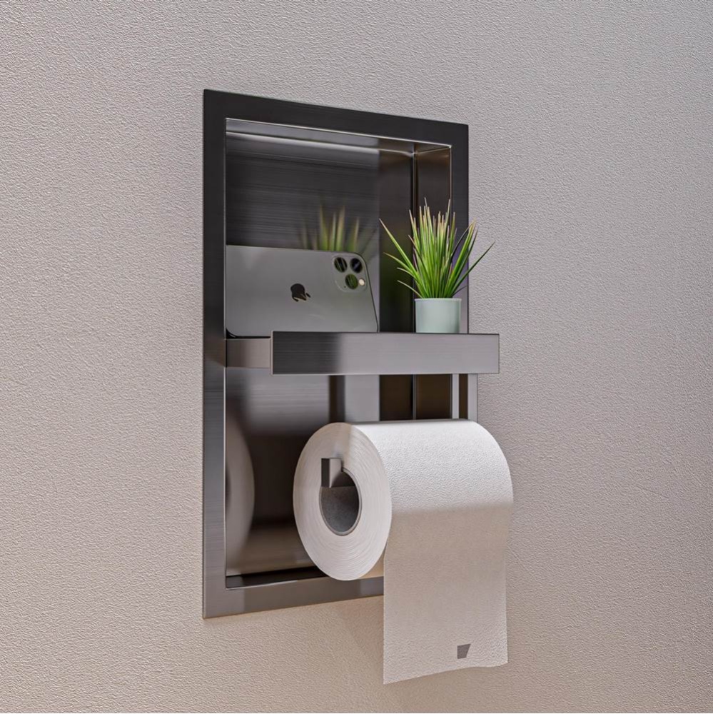 Brushed Stainless Steel Recessed Toilet Paper Holder Niche