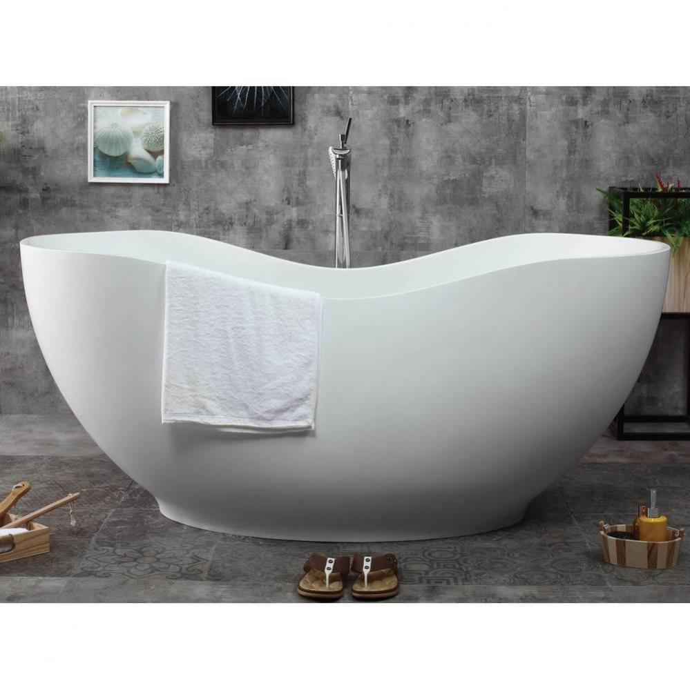 66'' White Solid Surface Smooth Resin Soaking Bathtub