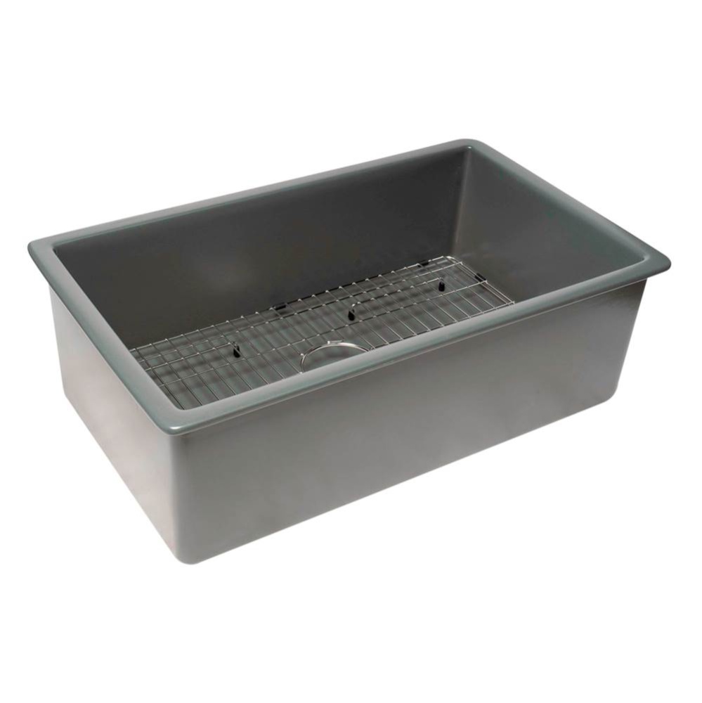 Single Bowl Fireclay Undermount Kitchen Sink /w Grid