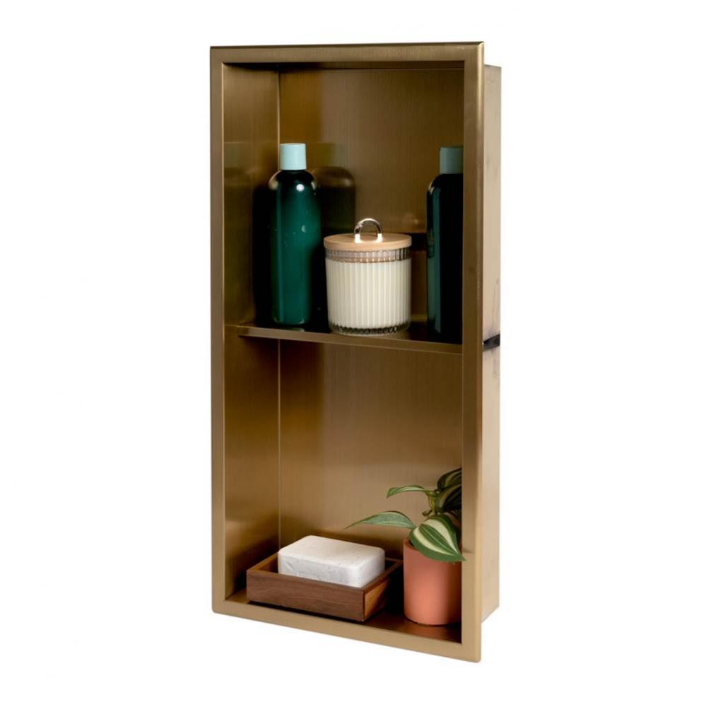 12'' x 24'' Brushed Gold PVD Stainless Steel Vertical Double Shelf Shower Nich