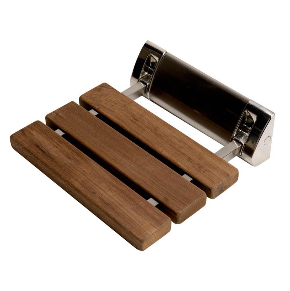 Brushed Nickel 14'' Folding Teak Wood Shower Seat Bench