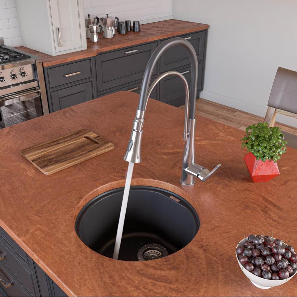 Black 17'' Undermount Round Granite Composite Kitchen Prep Sink