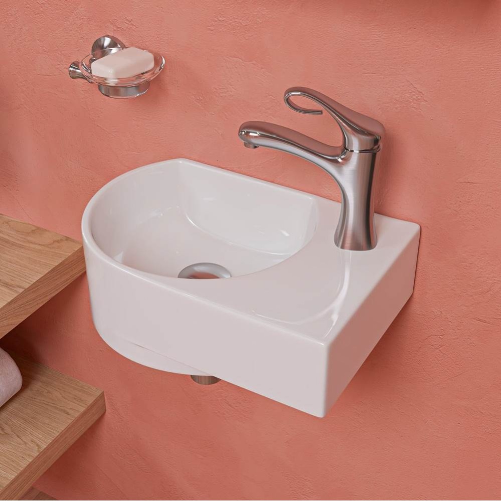 White 16'' Small Wall Mounted Ceramic Sink with Faucet Hole