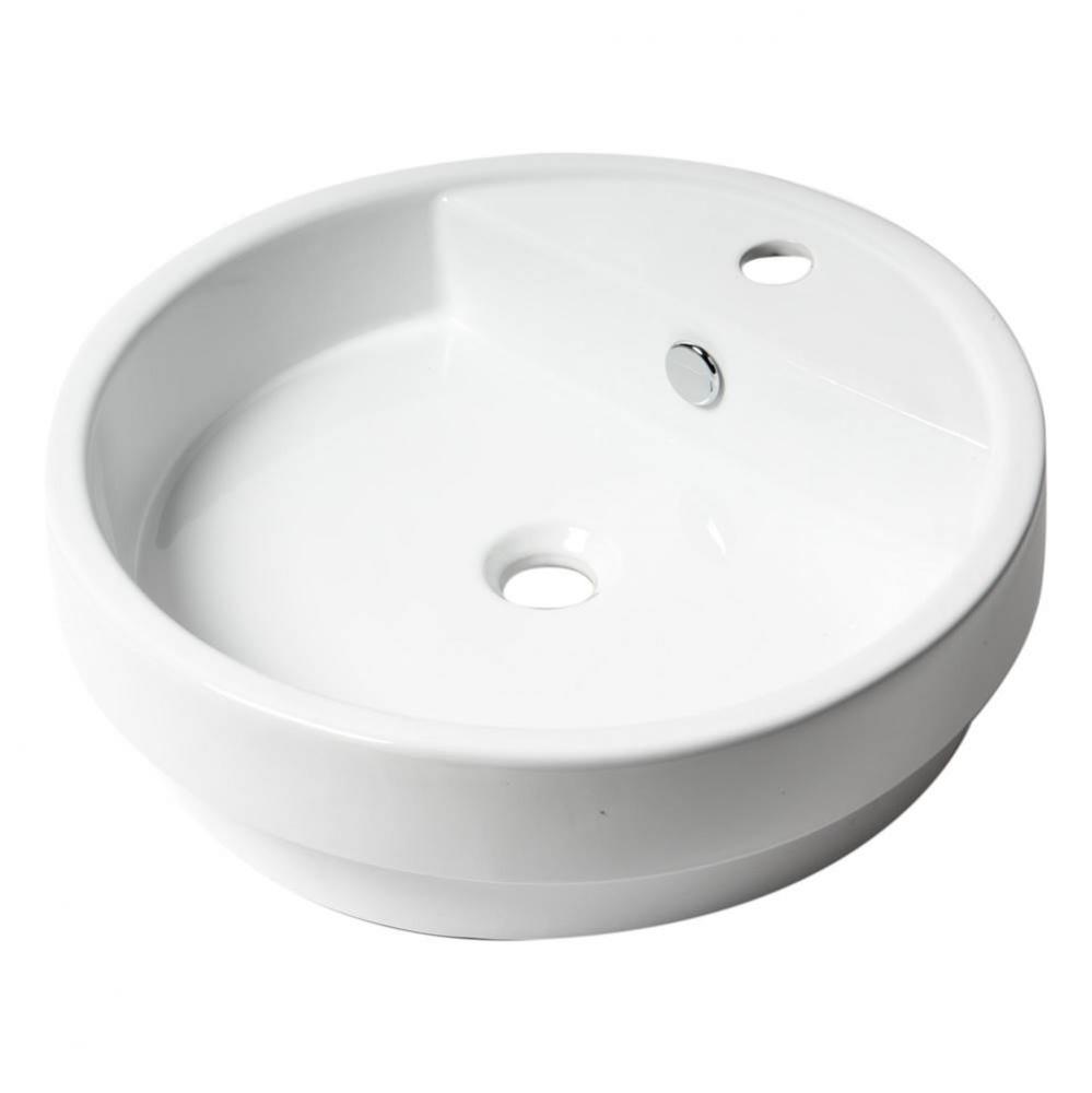 ALFI brand ABC702 White 19'' Round Semi Recessed Ceramic Sink with Faucet Hole