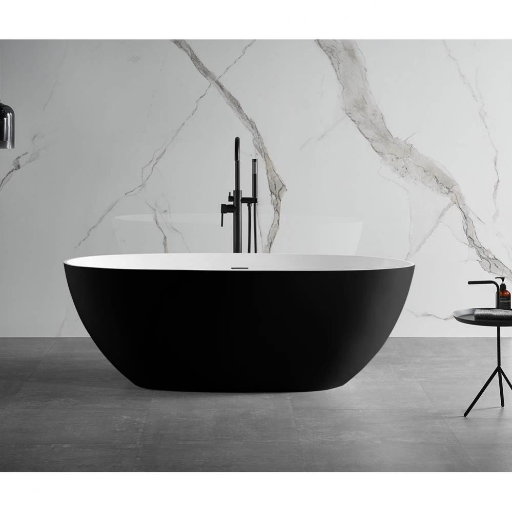 59'' Black and White Matte Oval Solid Surface Resin Soaking Bathtub