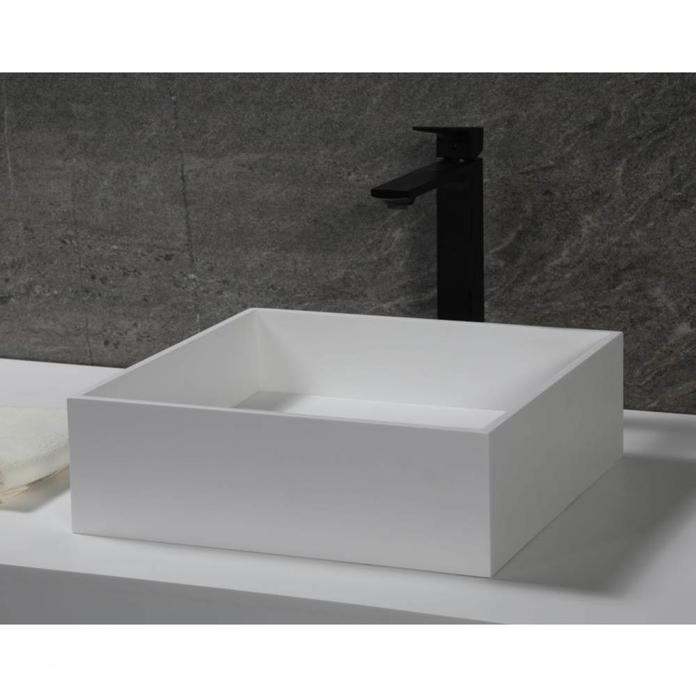14'' Square White Matte Solid Surface Resin Sink