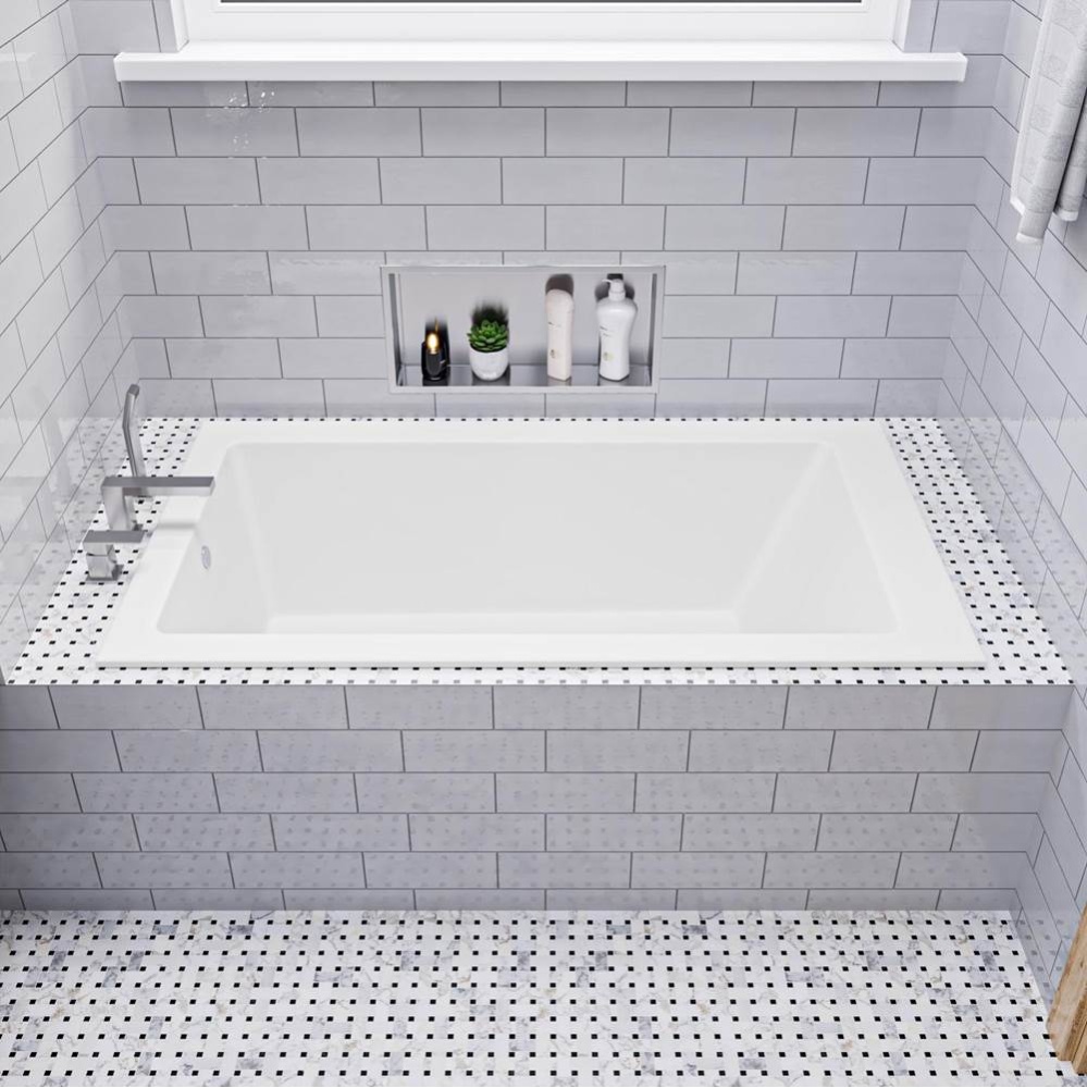 White Resin Solid Surface 59'' Rectangular Drop In Bathtub