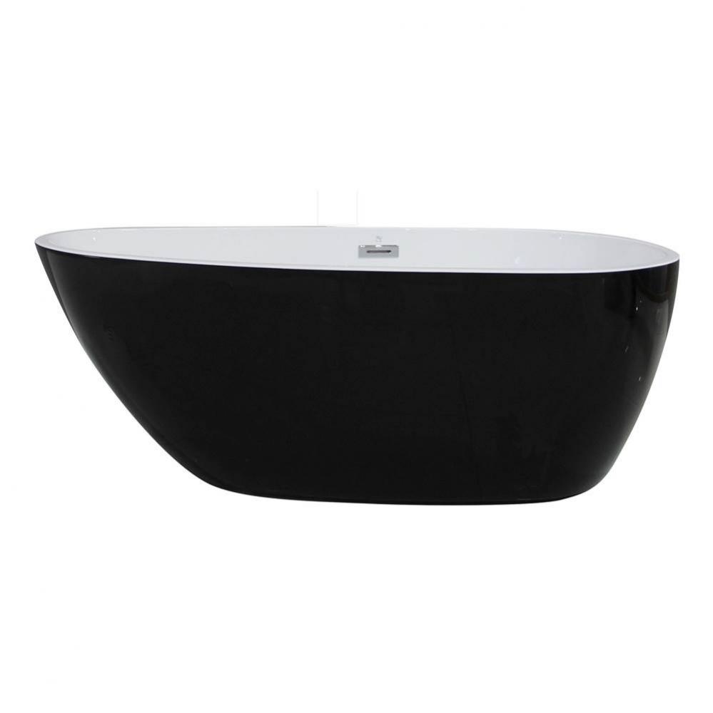 59 inch Black & White Oval Acrylic Free Standing Soaking Bathtub