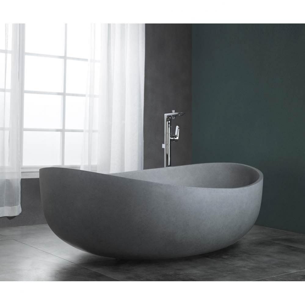 63'' Solid Concrete Gray Matte Oval Bathtub