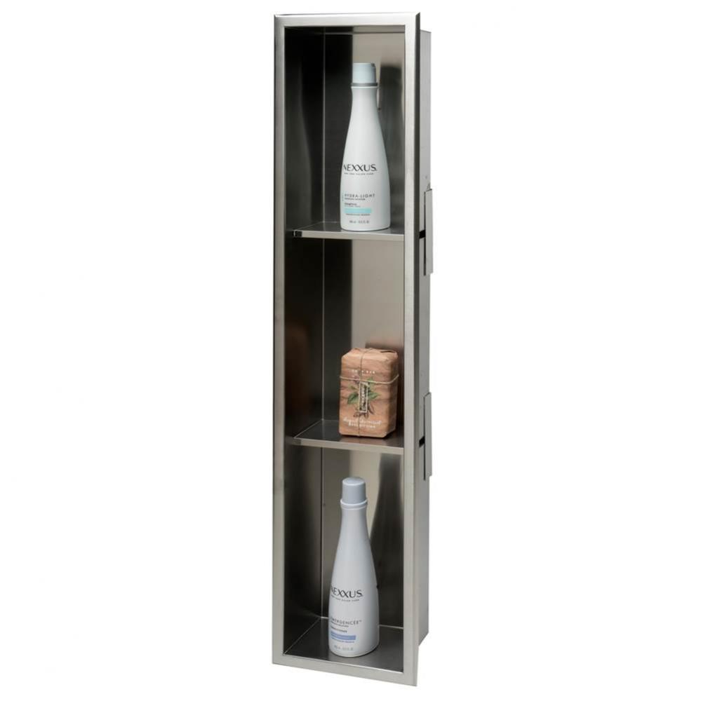 8 x 36 Brushed Stainless Steel Vertical Triple Shelf Bath Shower Niche