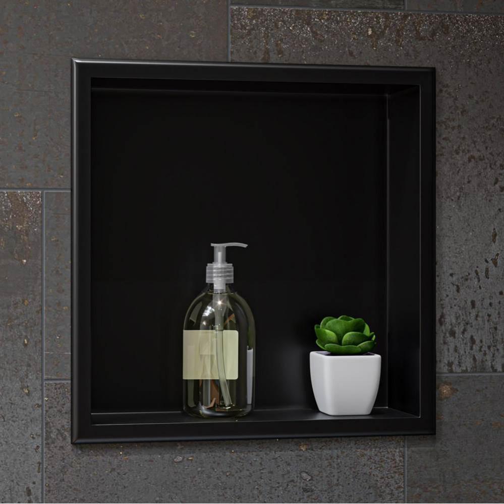 16'' x 16'' Brushed Black PVD Steel Square Single Shelf Shower Niche