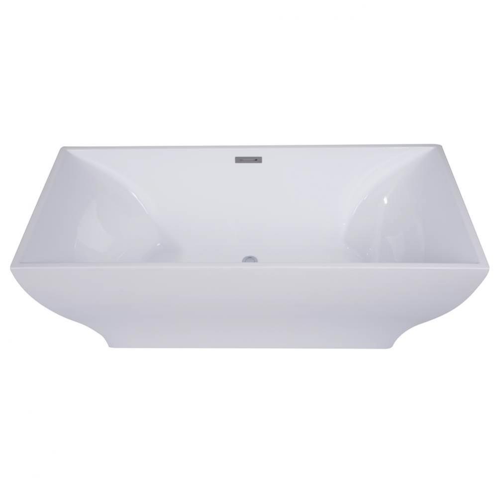 67 inch White Rectangular Acrylic Free Standing Soaking Bathtub