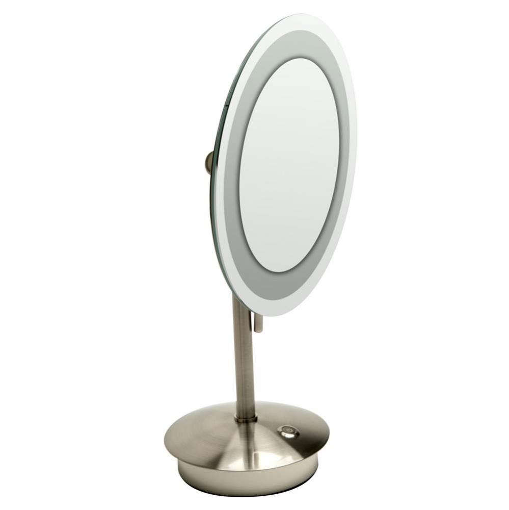 ALFI brand  Brushed Nickel Tabletop Round 9'' 5x Magnifying Cosmetic Mirror with Li