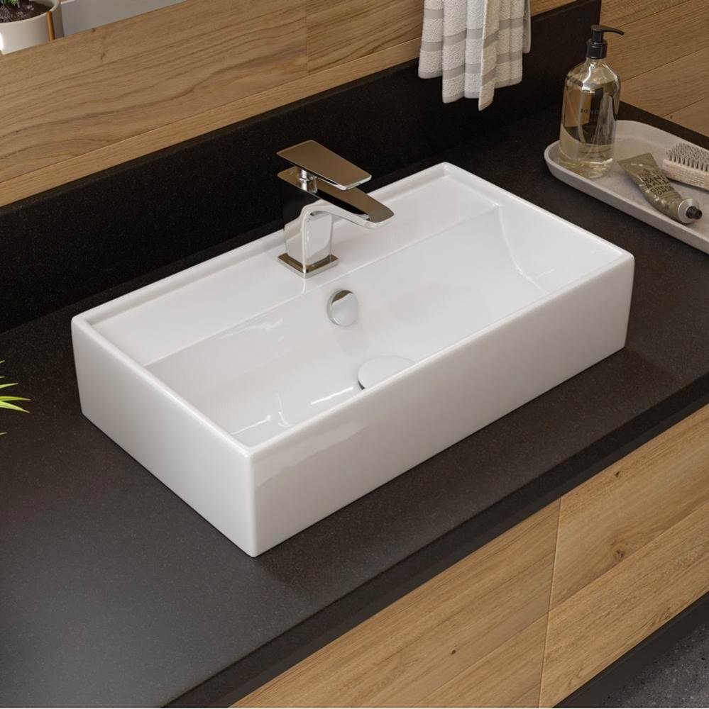 ALFI brand ABC122 White 22'' Rectangular Wall Mounted Ceramic Sink with Faucet Hole