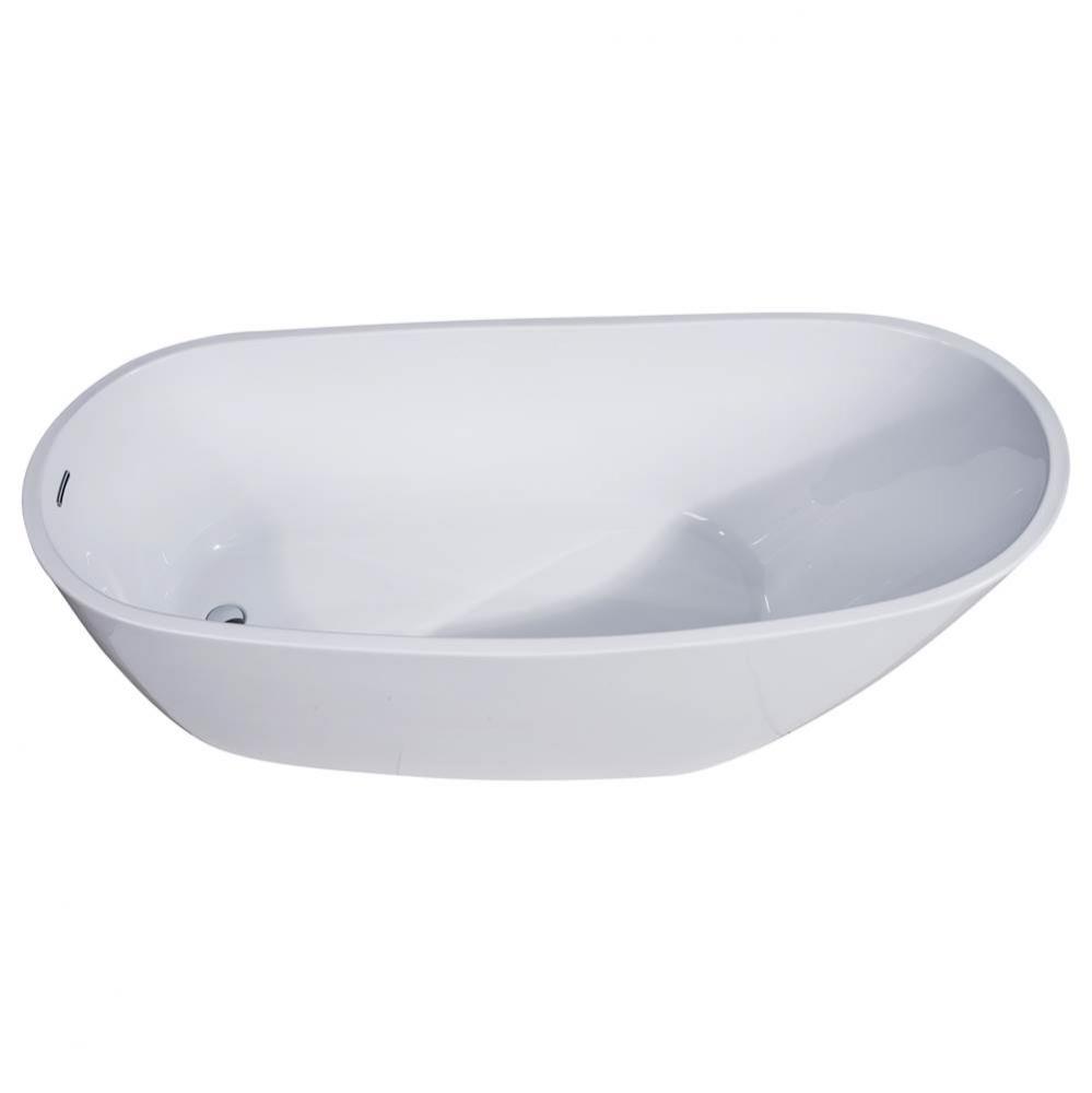 68 inch White Oval Acrylic Free Standing Soaking Bathtub