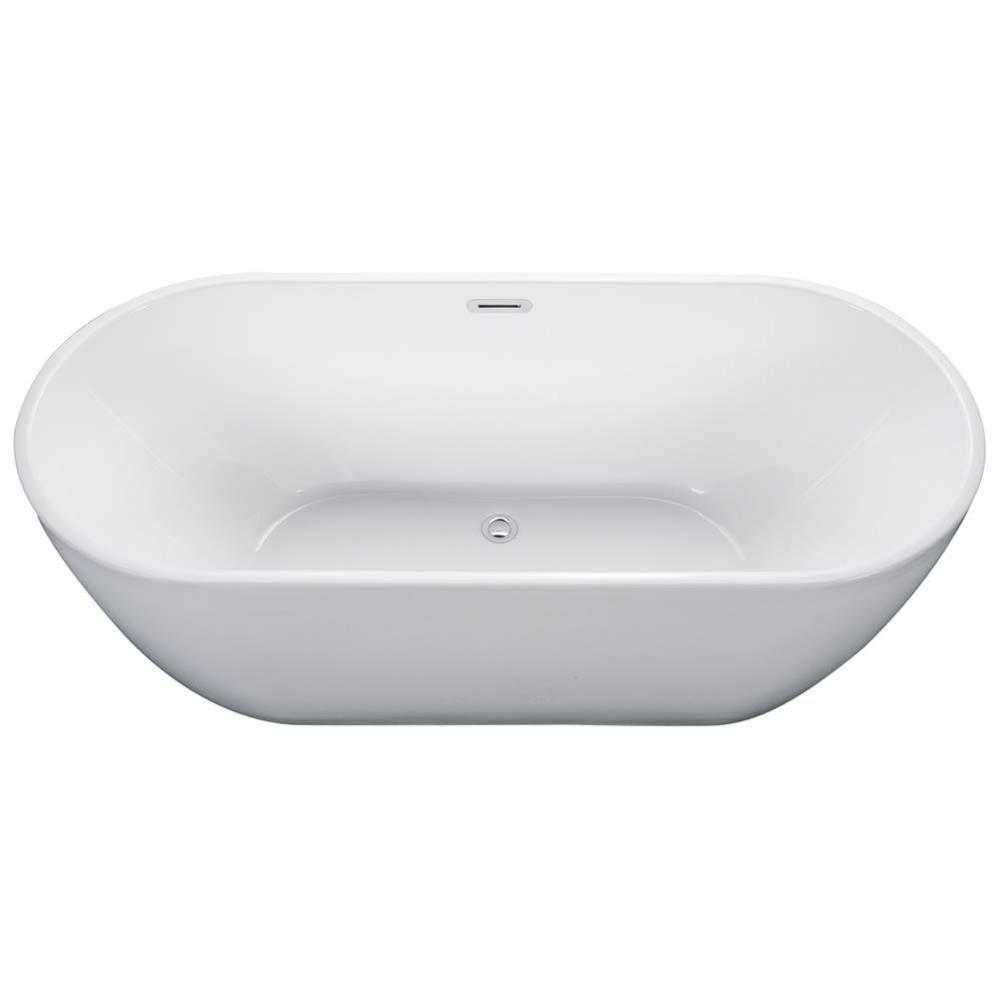 67 inch White Oval Acrylic Free Standing Soaking Bathtub