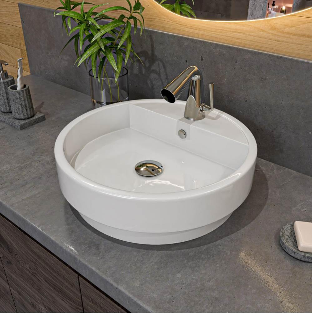 ALFI brand ABC702 White 19'' Round Semi Recessed Ceramic Sink with Faucet Hole